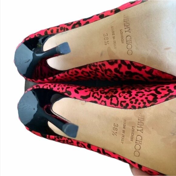 Jimmy Choo Hot Pink Animal Print Open Toe Heels Size 38.5 - Picture 8 of 9